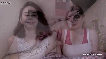 Joana's double first time with lesbian strapon kissing