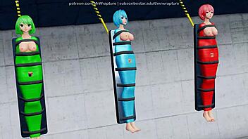 3d mmd robo-arm binds dancer in hentai bondage mummification