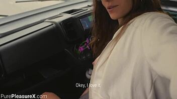 she flashes tits to drivers so he punishes her with huge cock in garage