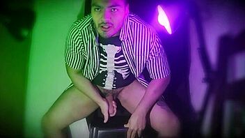 hey check out mora green's sexy striped outfit while she sensually strokes that monster cock 🔥🍆