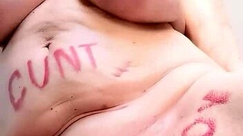 Granny's body marked with naughty notes begs for your deep fuck and sloppy blowjob