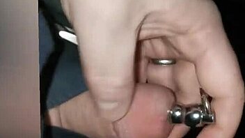 jayq stretches penis urethra with 14mm steel sound and 13mm plug in intense solo session