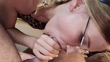 Feels so good watching cute glasses girl suck deep.