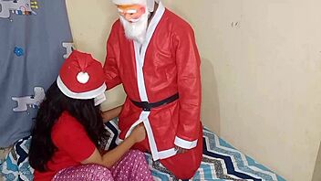indian daddy surprises sexy girl christmas rough cock pounding