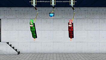 3d mmd robo-arm binds dancer in hentai bondage mummification