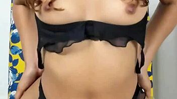 Pretty teen babe masturbates sensually on sofa