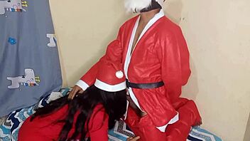 indian daddy surprises sexy girl christmas rough cock pounding
