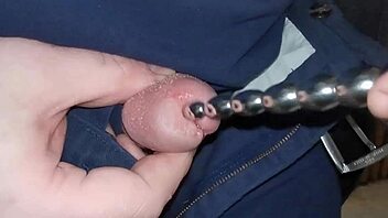 jayq stretches penis urethra with 14mm steel sound and 13mm plug in intense solo session
