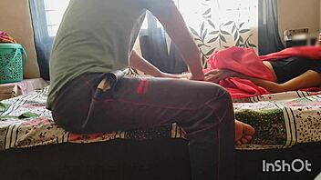 desi bhabhi in red saree tempts servant's cock into her dripping pussy