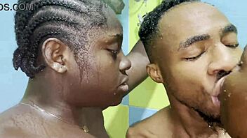 pre-shoot shower heats up with two sexy african bi babes and huge black cock