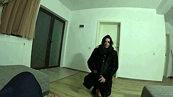 slutty milf deepthroats cum on black fur coat fetish