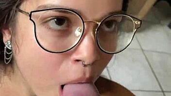 nerdy busty brunette deepthroats wellington prado's huge cock