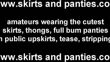 Teasing Babe Lifts Skirt Revealing Panties for Secret Upskirt Fetish Peek in Lingerie