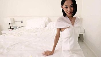 gorgeous thai ladyboy gives sloppy oral then takes bareback anal pounding to cumshot finish