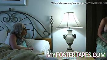 Allie Nicole seduces foster parents in full bedroom orgy.