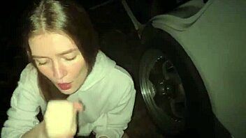 young petite slut rides lover's cock in car cumshot