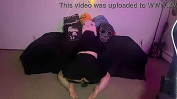 Thick goth pawg slams huge bbc dildo wild!