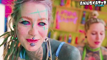 Bold Tattooed Latex Lesbians Strapon Fuck Fest