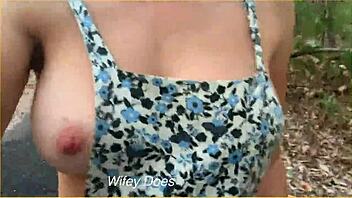 Wife flashes sideboob big tits in public run dare