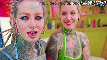 Bold Tattooed Latex Lesbians Strapon Fuck Fest
