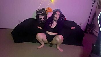 Thick goth pawg slams huge bbc dildo wild!