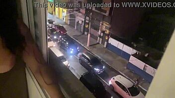 Fucking friend by open window!