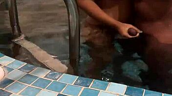 hot indian couple rides cowgirl in hotel room and poolside during steamy holiday getaway
