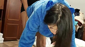 caught my busty brunette neighbors masturbating so i joined their doggystyle group fun