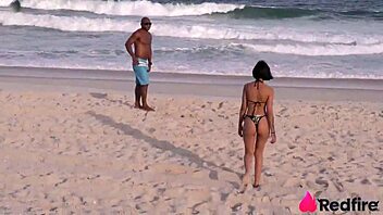 hot babe finds bbc at beach drags him aside for bareback pounding