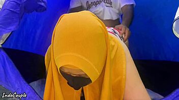 hijab wife sneaks outdoor tent fuck with secret lover