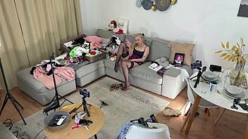 blonde bombshell mini skirt stockings handjob blows mind!