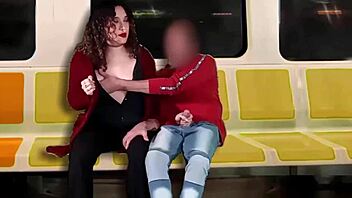 watch me stroke stranger's cock on train while hubby films my slutty public handjob