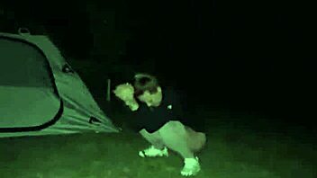couple flashes wet pussy huge cock by campfire outdoor teasing public fun