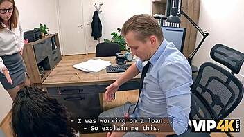 naughty bank boss glasses off multiple orgasms with subordinate at work