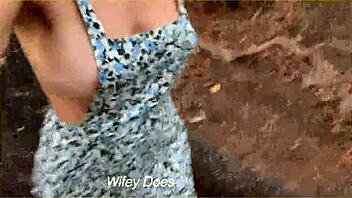 Wife flashes sideboob big tits in public run dare
