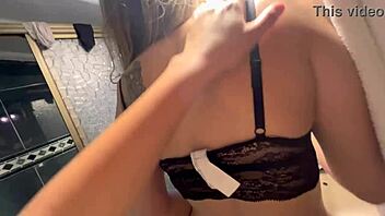 her wet pussy betrays her no as horny lesbian fingers kiss passionately bathroom pov