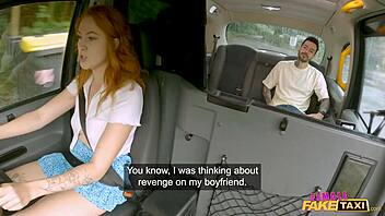 Polish redhead Cherry Candle cheats in fake taxi with blowjob, pussy lick, and public pounding