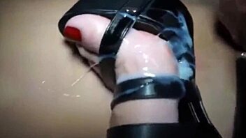 explosive footjob ends with hot cum in sexy high heels