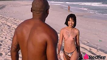 hot babe finds bbc at beach drags him aside for bareback pounding