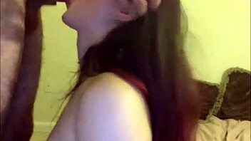 that amateur shemale teen kneels to slurp her lover's throbbing cock hungrily