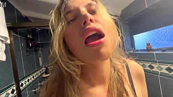 her wet pussy betrays her no as horny lesbian fingers kiss passionately bathroom pov