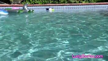 Wet Lesbian Teens Eat Pussy In Foursome Pool Party