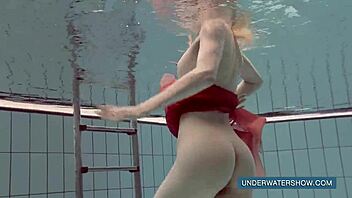 i slip into red dress feeling pool water tease my curves