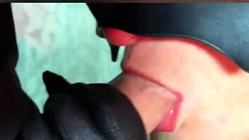 Bitch in pantyhose swallows every drop without spilling!