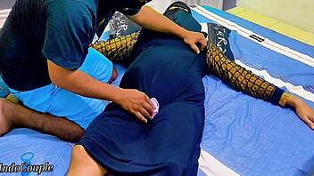 Muslim hijab babe spreads pussy but takes anal toy plug