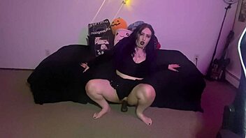 Thick goth pawg slams huge bbc dildo wild!
