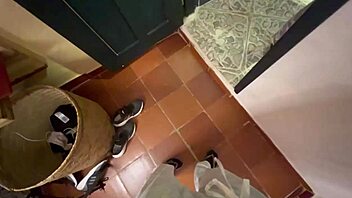 her wet pussy betrays her no as horny lesbian fingers kiss passionately bathroom pov