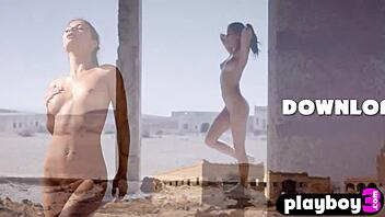 Estefania Pahe bares perfect body while Sarah Mollica stripteases outdoors