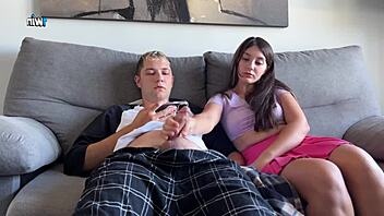 stepsis catches bro jerking off gives handjob watching porn