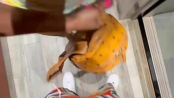 elevator flashing wet pussy action